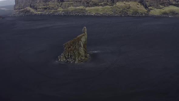 Beautiful Aerial Drone Shot Arnardrangur Sea Stack  Breathtaking View