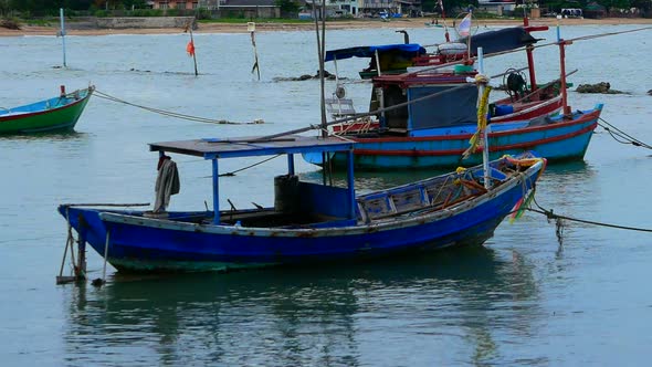 Fishing boats on Ban Kru Chang beach in Phla Ban Chang in Rayong in Thailand