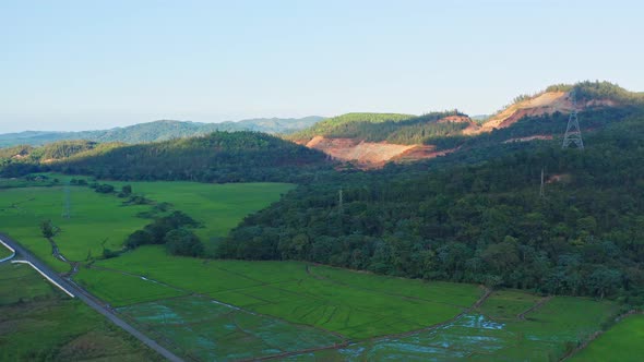 Countryside landscape near Bonao in Dominican Republic. Aerial panoramic view