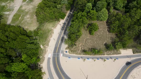 Following an aerial path from the beach round a bout to the razed blufton school