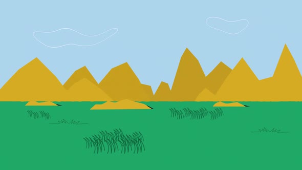 Background of a Green Field with Mountains