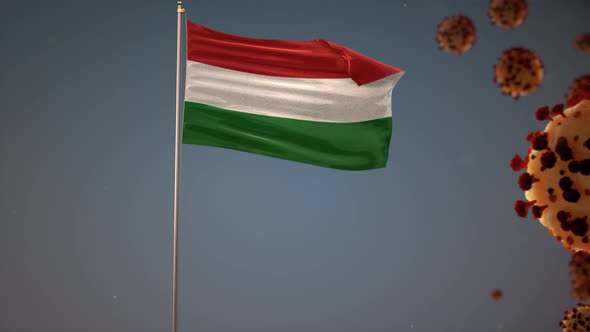 Hungary Flag With Corona Virus Attack 4K
