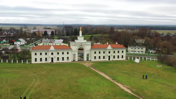 Ruzhansky Palace and the Ruins of the Facade of an Abandoned Ruined Building of an Ancient Castle of