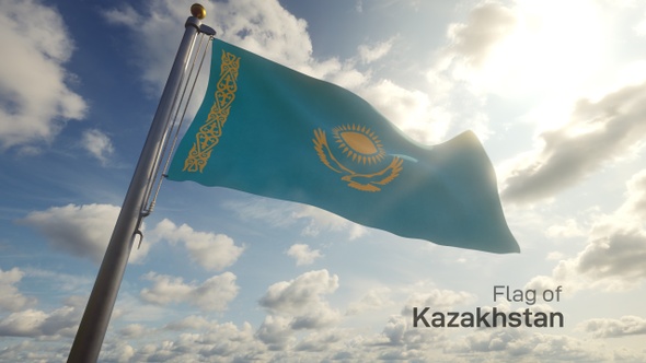 Kazakhstan Flag on a Flagpole