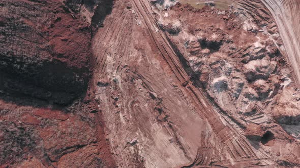 The Surface of the Quarry Near the Mines of Red Clay with the Lake  Aerial Shot