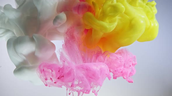 Colorful Nacreous Paint in Water Against White Background. alt