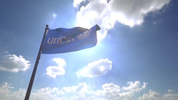 UNICEF Flag on a Flagpole V4 - 4K