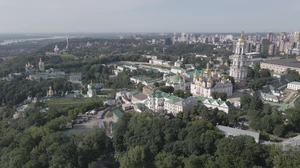 Kyiv. Ukraine: Aerial View of Kyiv Pechersk Lavra. Gray, Flat