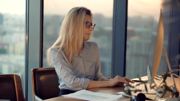 Girl Software Developer Coding On Computer PC And Remote Chatting. Programmer Design Internet Online