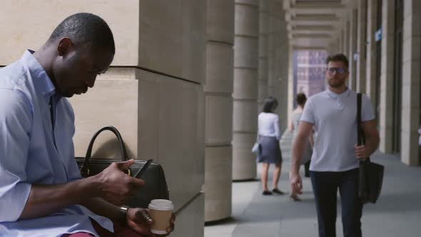 Multiethnic Business People in Smart Casual Clothes Outside Modern Business Center