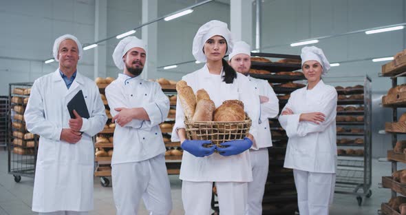 Good Looking Big Main Team of a Bakery Factory