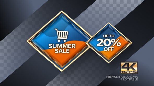 Sale 20% Blue Rotating Badge 4K Looping Design Element