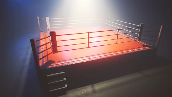 Cinematic shot showcasing boxing ring. Fighting competition and fitness.