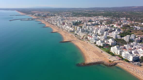 Drone Footage Shooting the Tourist Town of Quareira on the Shores of the Atlantic Ocean Beaches with