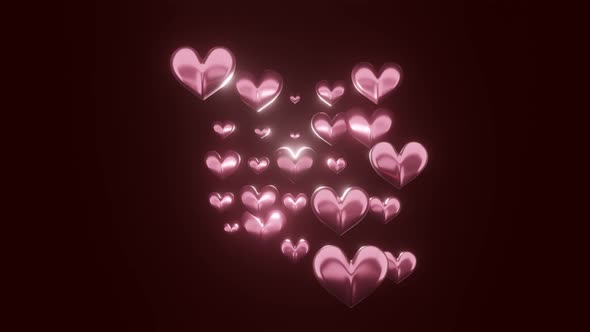 3d Hearts That Pulsates and Moves on Dark Pink Background