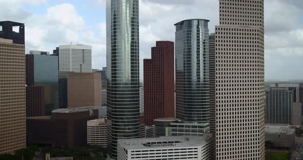 Establishing aerial shot of downtown, Houston, Texas