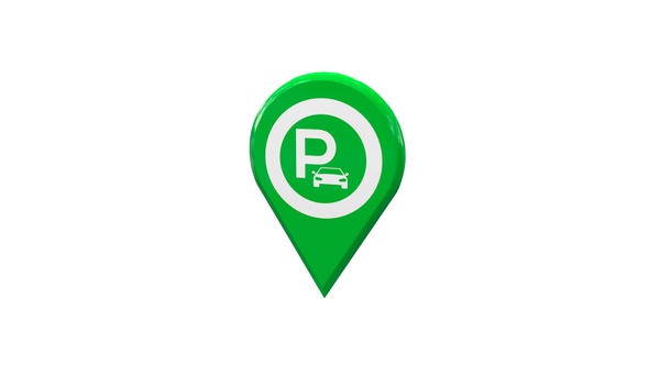 3D Green Map Location Pin With Parking Area Icon V2