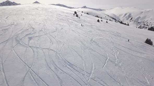 Snowboard Riders In Powder Snow Area