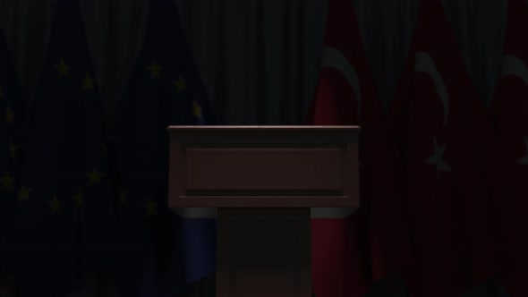 Many Flags of Turkey and the European Union
