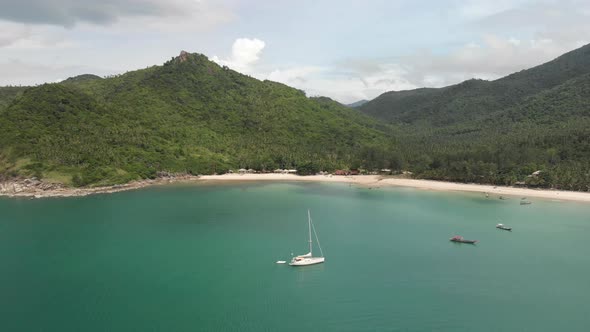 Aerial view of a yacht anchored at Ko Pha-ngan District Surat Thani Thailand Asia