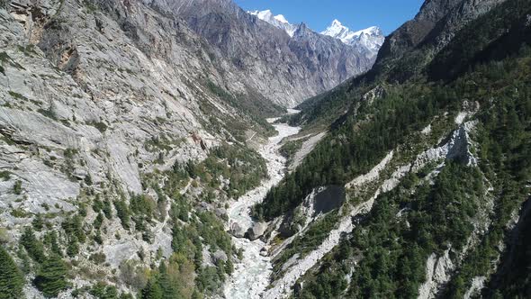 Gangotri village in the state of Uttarakhand in India seen from the sky