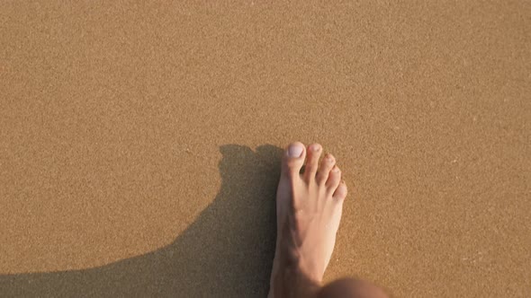 Beach Travel Man Walking Wave Ocean Sand Beach Leaving Footprints in the Sand