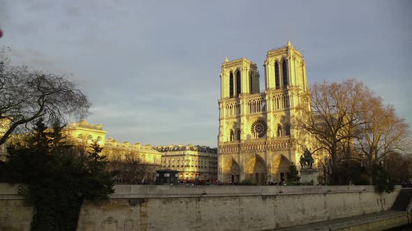 Famous Gothic Cathedral Notre-Dame De Paris, Beautiful Landscape, Tourism