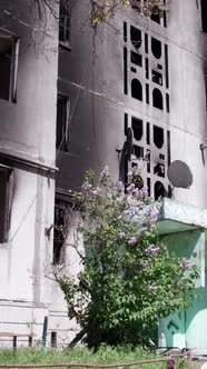 Vertical Video of a Wartorn House in Ukraine