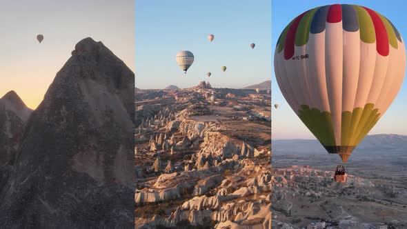 Threeinone Vertical Video  Flight of Balloons in Cappadocia Turkey