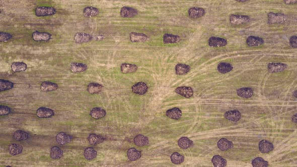 Aerial View of a Pile of Manure Scattered Across a Farm Field