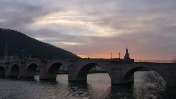 Alte Brucke at sunset in Heidelberg