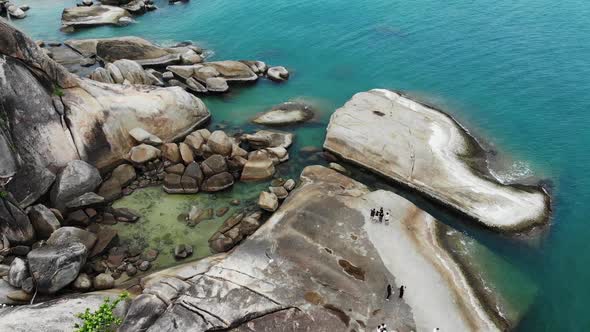 Famous Grandfather and Grandmother Rocks Located on Shore of Blue Sea on Koh Samui Island