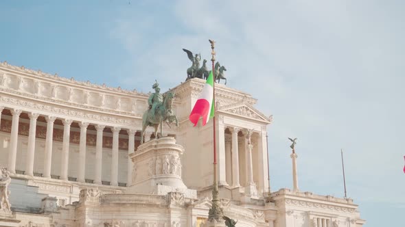 National Flag Waves Against Altar of Fatherland in Rome