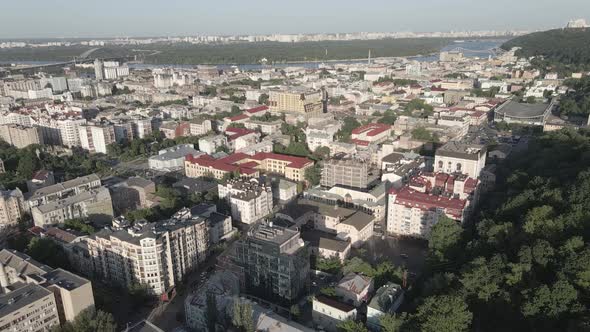 View of Kyiv From Above. Ukraine. Aerial View, Gray, Flat