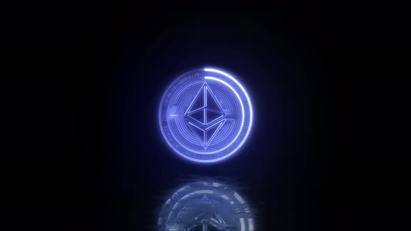 Neon glowing ethereum cryptocurrency symbol. Concept of digital payments and electronic money.