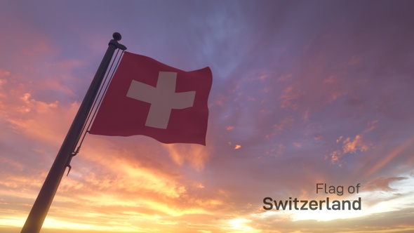 Switzerland Flag on a Flagpole V3