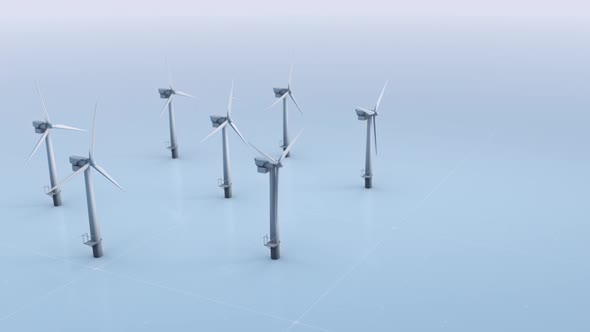 Wind Turbines Presented In Modern Animation Of Ecological Electricity Sources