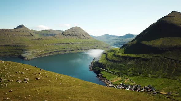 Aerial View of a Funningur Scenic Point Faroe Islands