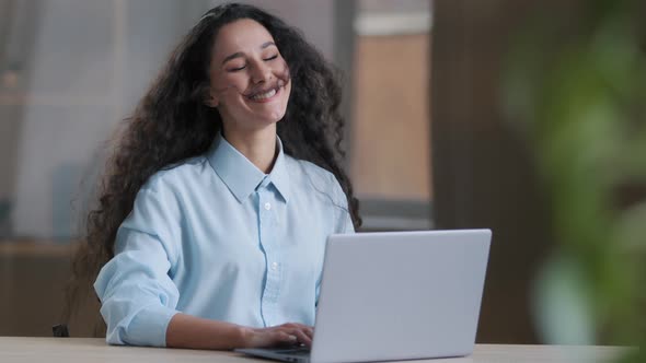 Portrait of Smiling Female Beautiful Happy Arab Woman Young Girl Businesswoman Cheerful Lady Looking