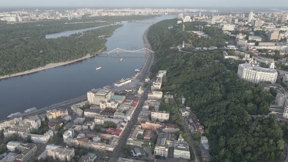 View of Kyiv From Above. Ukraine. Aerial View, Gray, Flat