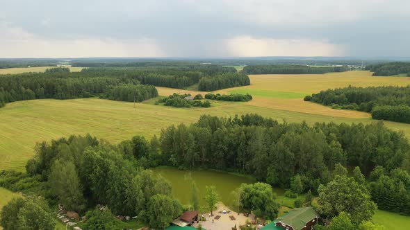 Top View of the Street and Sports Complex in Chizhovka.Chizhovka District with a Sports Complex in