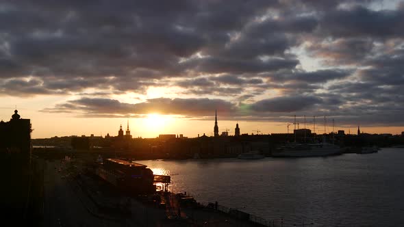 Sunset time lapse Stockholm skyline