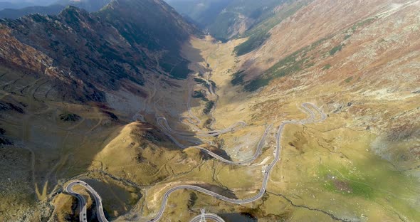 view of the Transfagarash highway in the mountains of Romania Carpathians