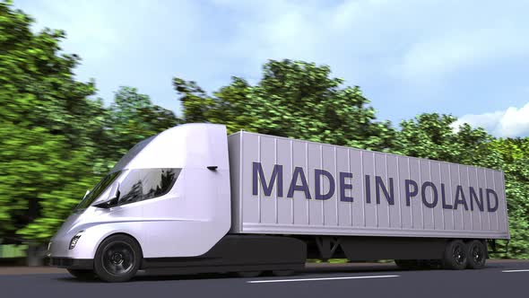 Modern Semi-trailer Truck with MADE IN POLAND Text