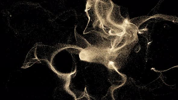 Abstract Flying Golden Particles on a Black Background