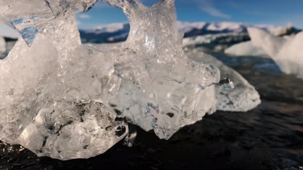 Melted Ice Form On Shore Of Glacial Lake Of Jokulsarlon