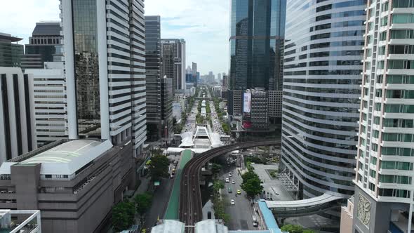 Aerial View of Skywalk Chong Nonsi Bridge in Sathorn Business District Bangkok Thailand