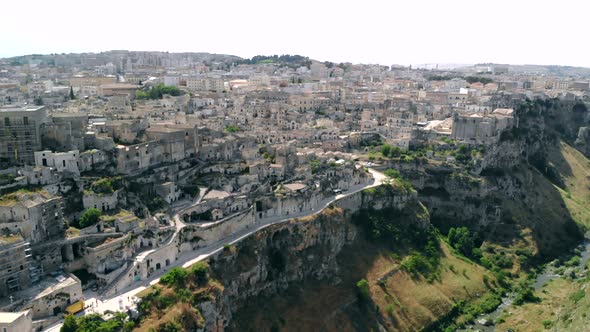 Aerial View of Ancient Town of Matera Sassi Di Matera in Sunny Day, Basilicata, Southern Italy