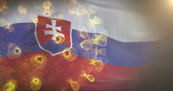 Slovakia Flag With Corona Virus Bacteria  alt
