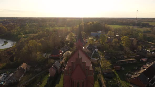 Aerial view of the Peter and Paul Cathedral in Krasnoznamensk